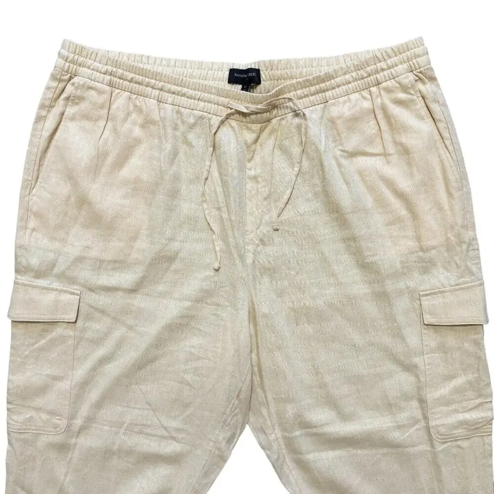 NEW BANANA REPUBLIC Linen Blend Cargo Joggers in Wheat SZ XL